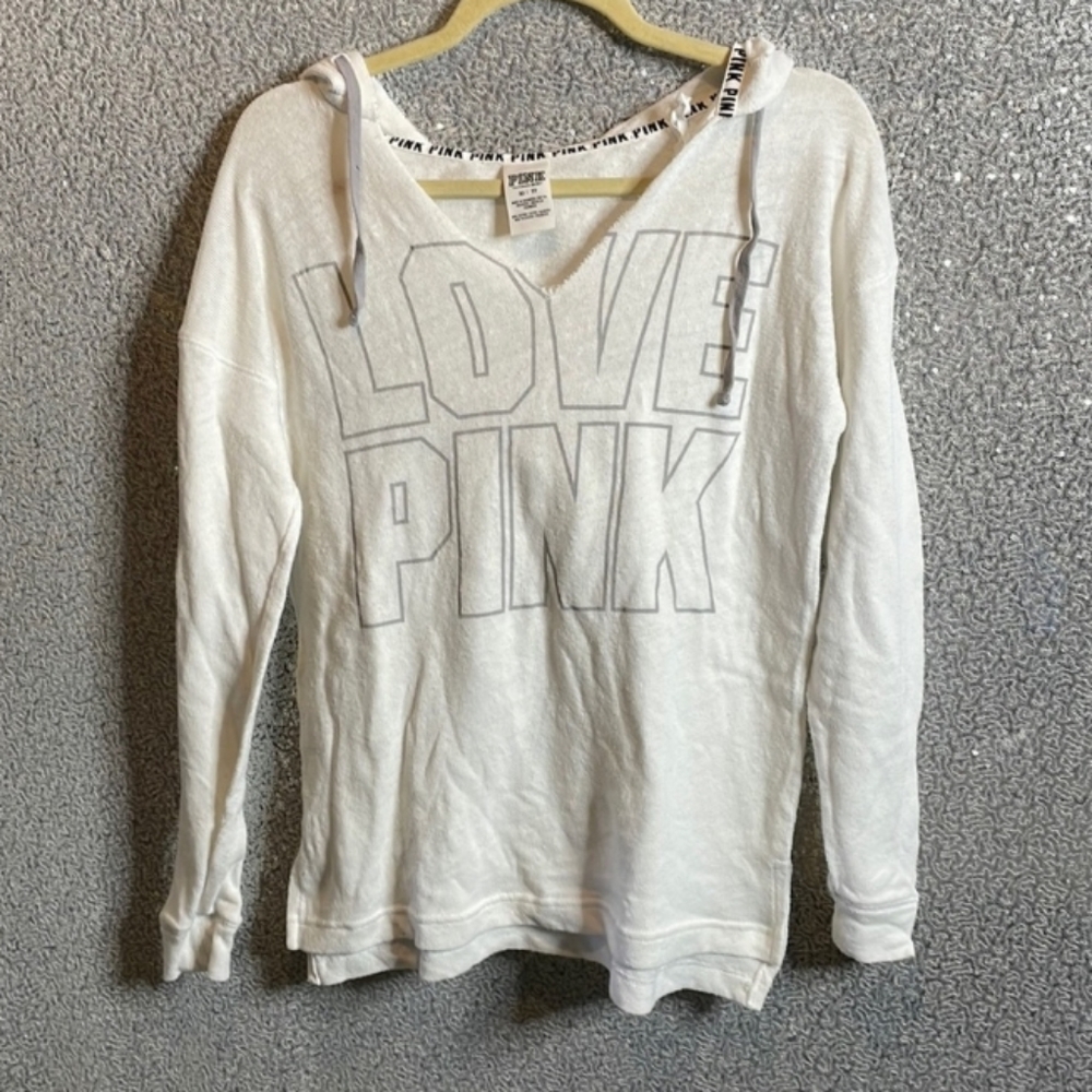 Large Love Pink Victoria's Secret White Hoodie